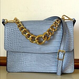 House of Harlow 1960 Light Blue Croc-Embossed Leather Crossbody Bag